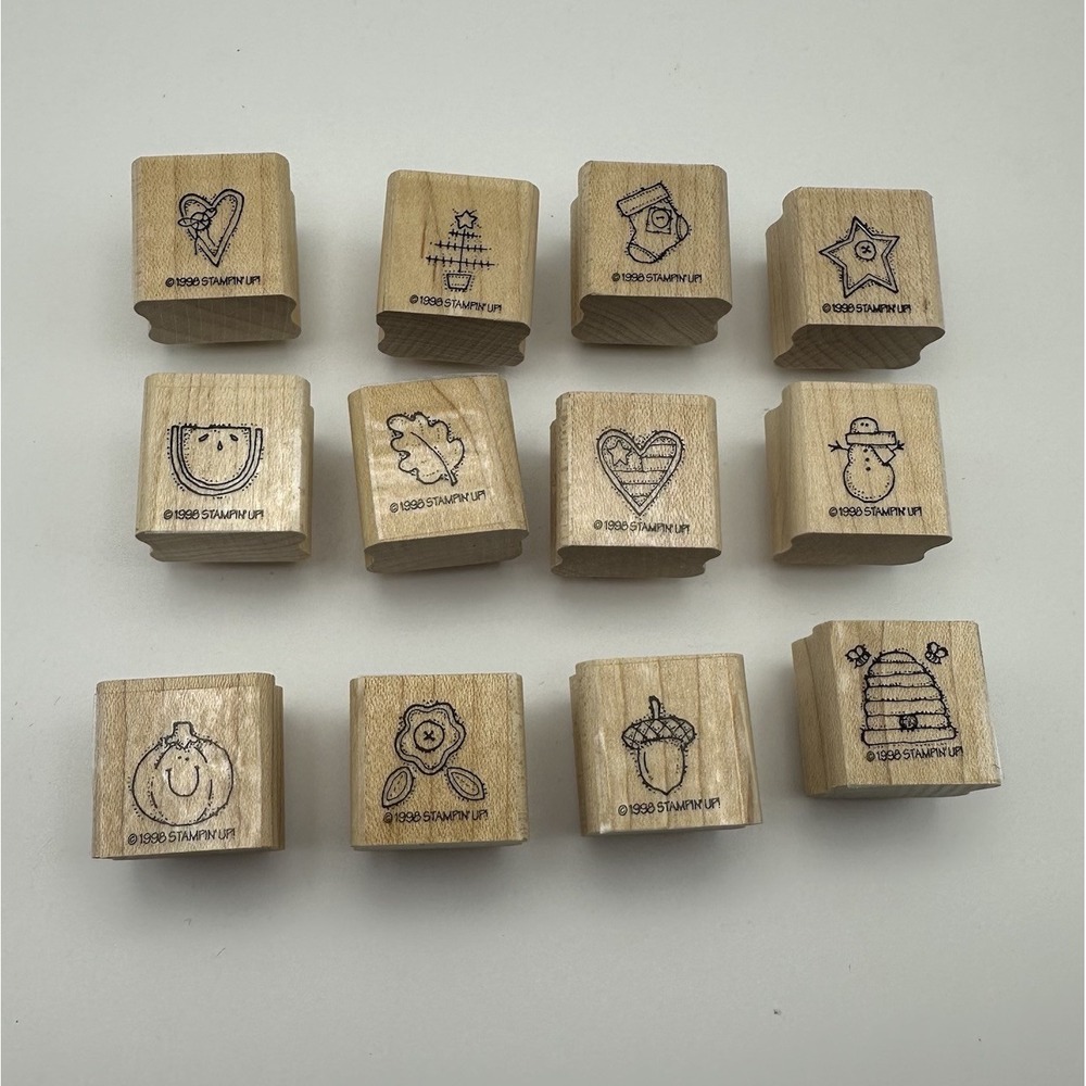 Stampin' Up! 1998 Little Somethings Mini Wood Mount Rubber Stamps Lot Of 12 New